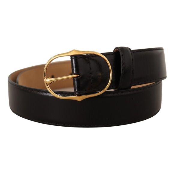 Dolce & Gabbana Black Leather Gold Metal Oval Buckle Belt - Picture 2 of 3
